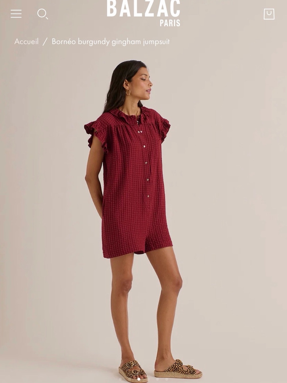 Balzac Paris Burgundy Gingham Romper Size 36